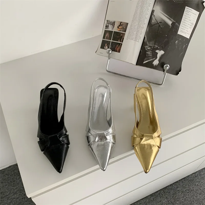 

Сандалии Женские однотонные на низком каблуке, заостренный носок, модная брендовая летняя обувь, без застежки, повседневные туфли-лодочки, 2023