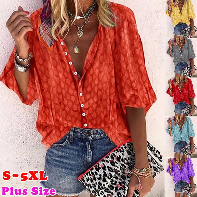 Casual Shirts Loose V-Neck Women Half Sleeve Printing Shirt Tops Button Up Vintage Streetwear S-5XL Tunic
Casual Shirts Loose V-Neck Women Half Sleeve Printing Shirt Tops Button Up Vintage Streetwear S-5XL Tunic