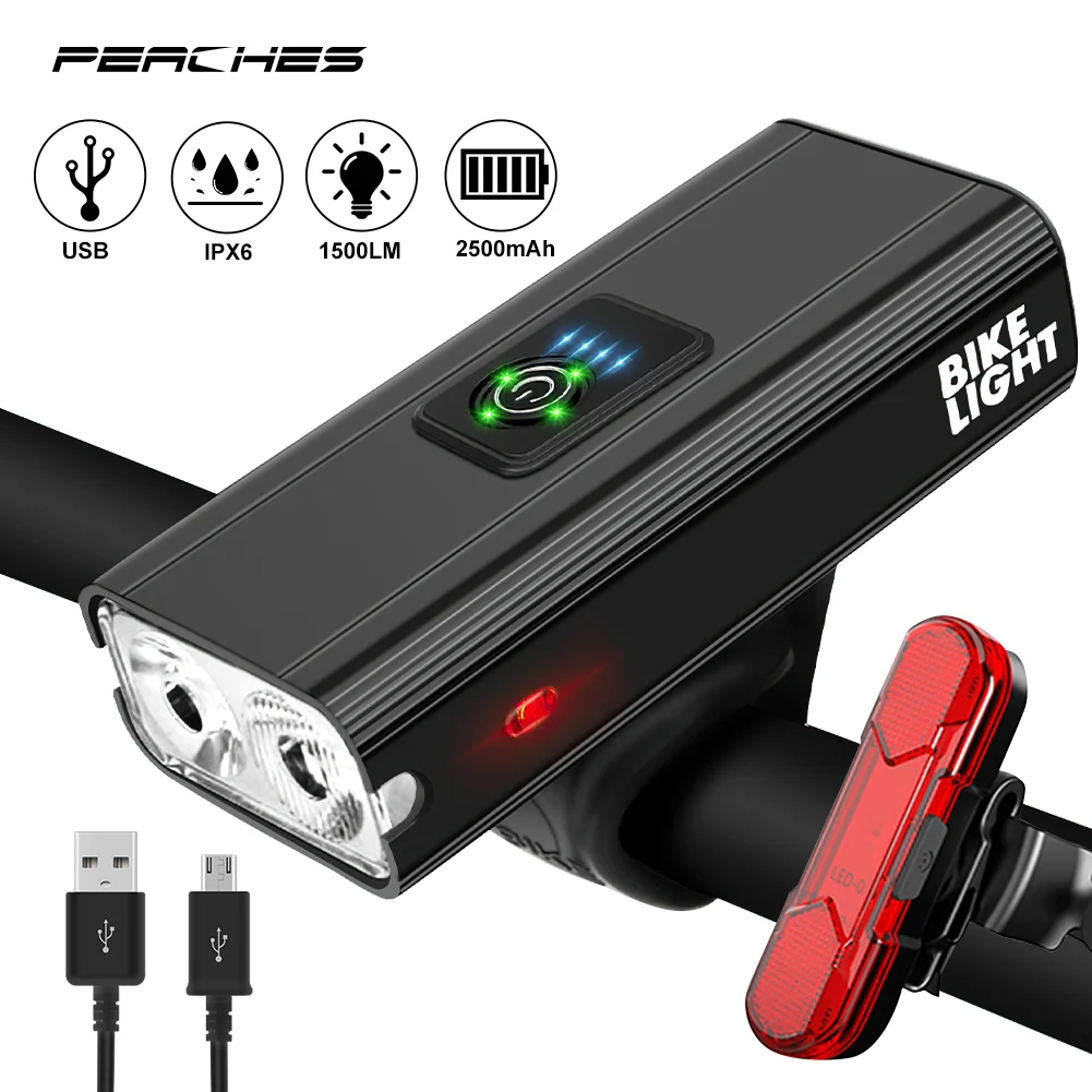 T6 LED Bike Headlight USB Rechargeable 1500 Lumen Bicycle Front Rear Light Super Bright MTB Road Bike Light Flashlight Lantern
T6 LED Bike Headlight USB Rechargeable 1500 Lumen Bicycle Front Rear Light Super Bright MTB Road Bike Light Flashlight Lantern
