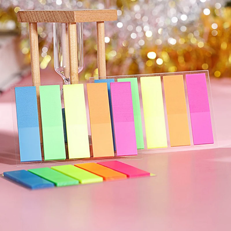 

5 Colors Fluorescent Film PET Sticky Notes Index Marking Post Memo Pad Category Tags Colorful Document Classification Labels