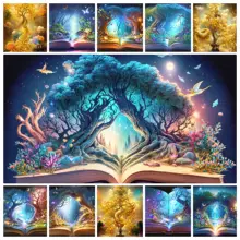 Magic Fantasy Book Diamond Mosaic 5D Tree Of Life Diy Diamond Painting Gold Tree Landscape Beads Embroidery Fairy Tale World