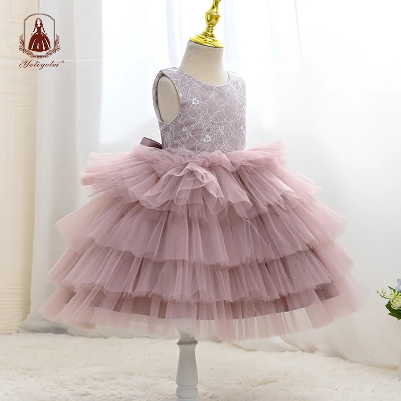 

Yoliyolei Layers Fluffy Dress For Girls For Wedding 5 To 9 Years Sleeveless Mesh Princess Mid-calf Banquet Ball Dress Children