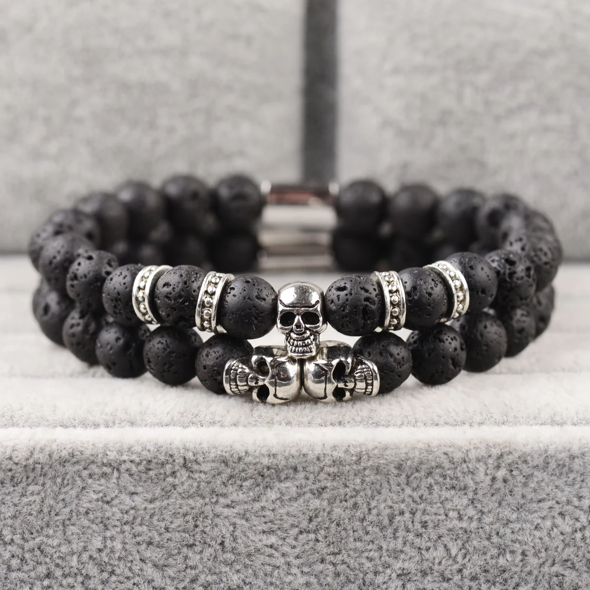 

Volcanic Stone Bracelet for Men Healing Balance Chakra Charm Lava Skull Bracelets Aromatherapy Essential Oil Diffuser Bangle