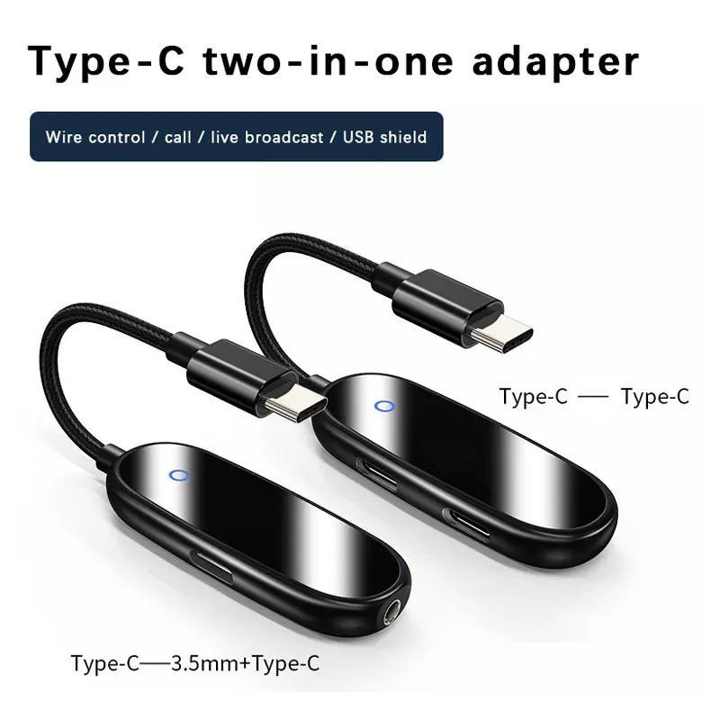 

9v 2a Tap Plug Type-c To Dual Type-c One-piece Stretch Head Phone Headset Charging Adapter 3.5mm Two-in-one Adapter 18w