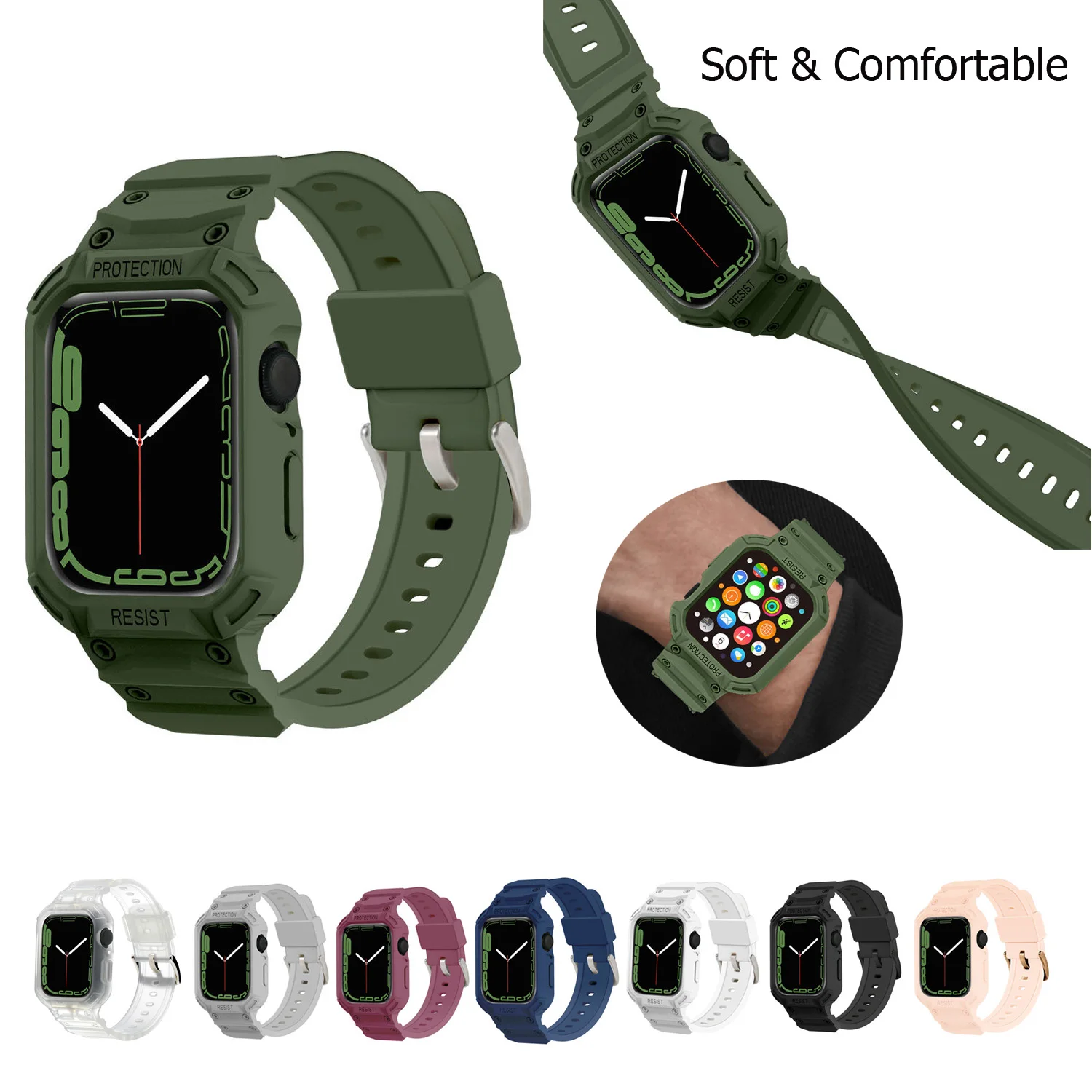 Ремешок из ТПУ для Apple Watch 44 мм 45 мм 41 мм 38 мм 42 мм 40 мм, браслет для iWatch Series 7 6 SE 5 4 3 2 1, чехол 
Ремешок из ТПУ для Apple Watch 44 мм 45 мм 41 мм 38 мм 42 мм 40 мм, браслет для iWatch Series 7 6 SE 5 4 3 2 1, чехол