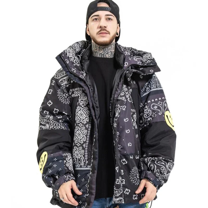 

KAPITAL 21AW JACKET Bandanna Printing Smiling Face Cotton Men's Autumn And Winter Hooded Coat Wear Both Sides