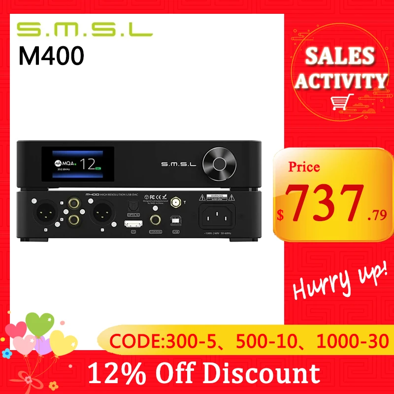SMSL M400 Player Bluetooth UAT Decoder DAC Chip AK4499 Support MQA Decoding DSD 32-bit 768kHz USB XMOS XU216
SMSL M400 Player Bluetooth UAT Decoder DAC Chip AK4499 Support MQA Decoding DSD 32-bit 768kHz USB XMOS XU216