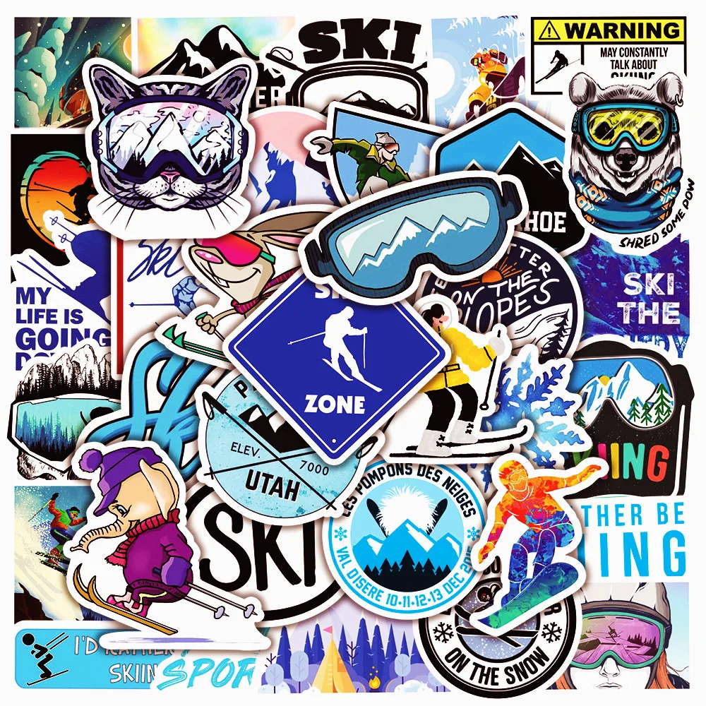 

10/30/50pcs Cool Skiing Snow Mountain Stickers Fridge Suitcase Car Laptop Snowboard Graffiti Extreme Sport Ski Vinyl Decals
