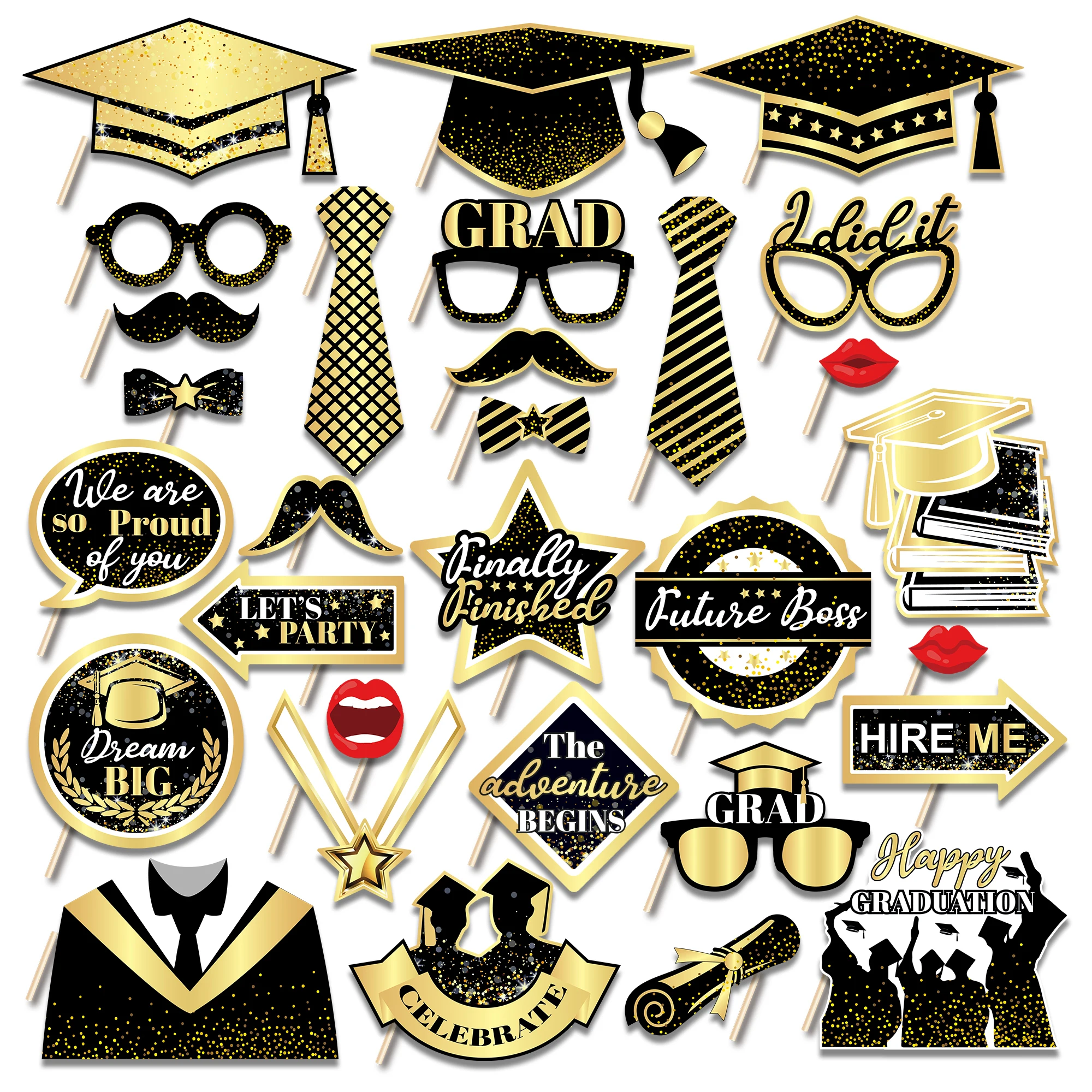 30pcs/set Students Happy Graduation Congrats Grad Birthday Party Paper Photobooth Props Graduates Party Phototaking Supplies
30pcs/set Students Happy Graduation Congrats Grad Birthday Party Paper Photobooth Props Graduates Party Phototaking Supplies