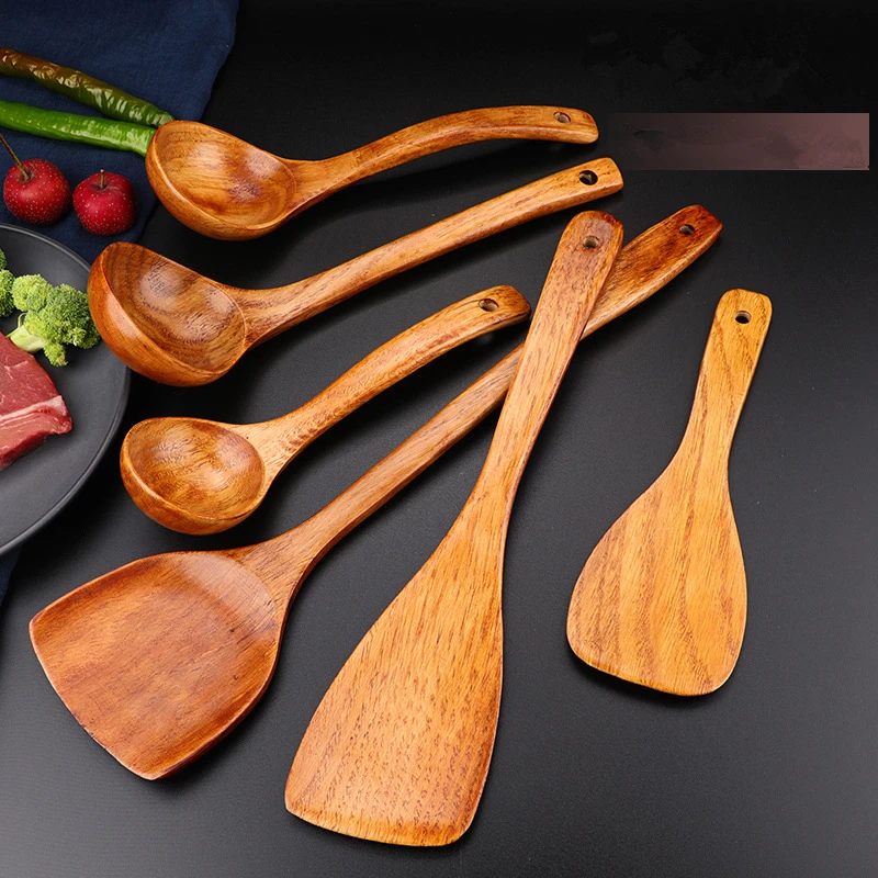 

Wooden Long Handle Large Spatula Rice Curved Spoon Cooking Shovel Non-stick Soup Spoons Household Kitchen Utensils