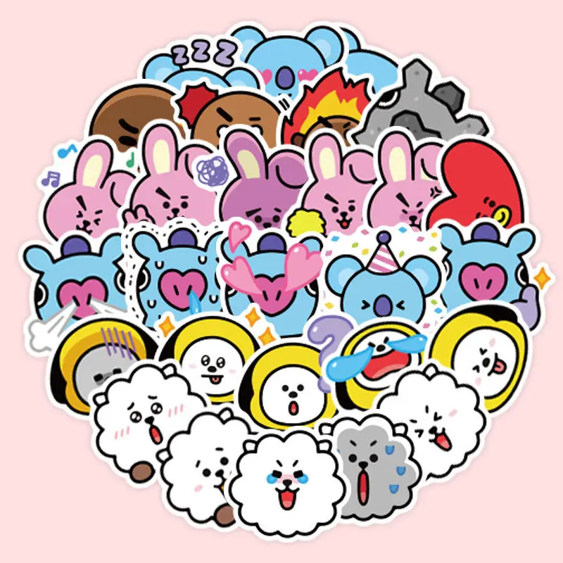 BT21 stickers Cartoon cute bulletproof youth group expression stickers Waterproof creative materials Hand account stickers 
BT21 stickers Cartoon cute bulletproof youth group expression stickers Waterproof creative materials Hand account stickers