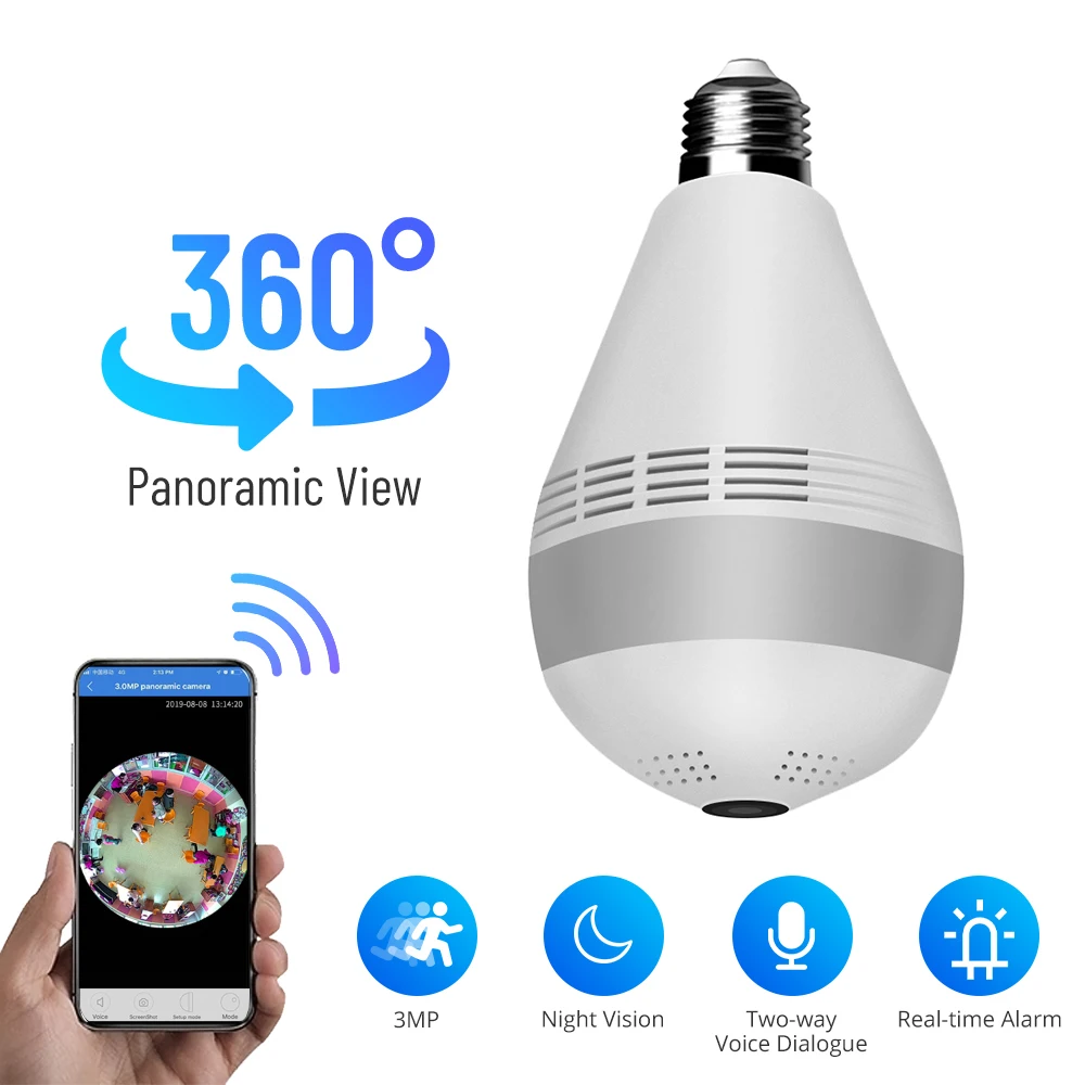 3MP 360 Degree LED Light Wireless Panoramic Home Security WiFi CCTV Bulb Lamp IP Camera E27 Cam Video Indoor Security Monitor
3MP 360 Degree LED Light Wireless Panoramic Home Security WiFi CCTV Bulb Lamp IP Camera E27 Cam Video Indoor Security Monitor