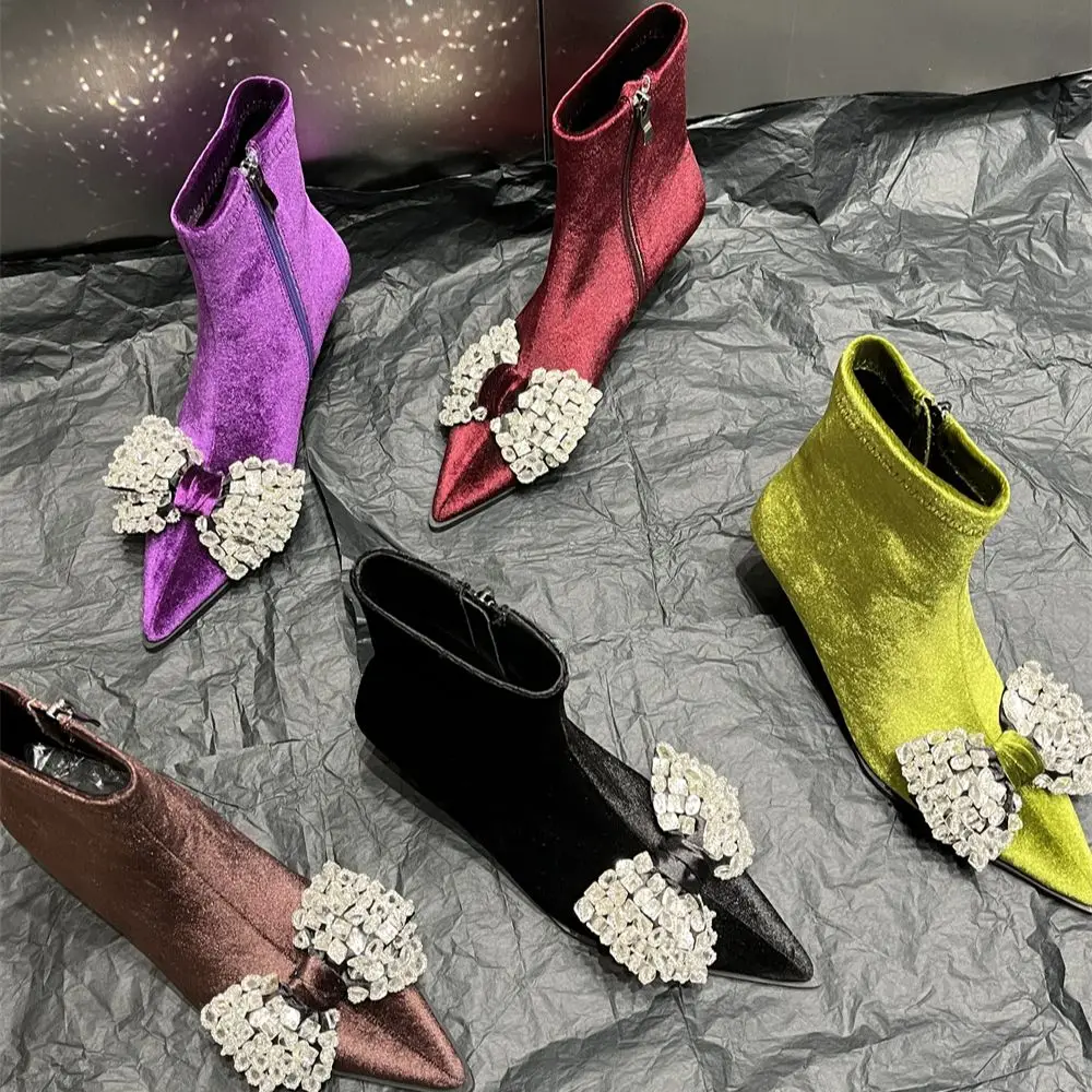 Satin Women Ankle Boots Pointed Toe Short Booties 2022 New Arrivals Side Zipper Brown Purple Red Black Green Chelsea Botas 35-39
Satin Women Ankle Boots Pointed Toe Short Booties 2022 New Arrivals Side Zipper Brown Purple Red Black Green Chelsea Botas 35-39