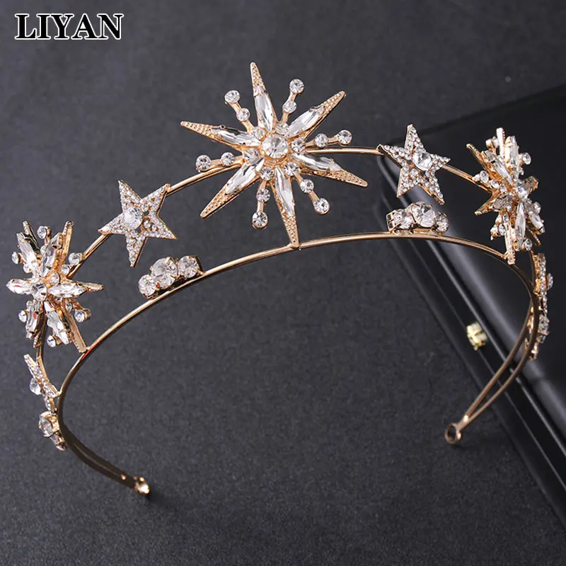 LIYAN Luxury Bride Queen Princess Sun Stars Plate Tiaras And Crowns Jewelry Gold Crystal Wedding Women Hair Ornaments
LIYAN Luxury Bride Queen Princess Sun Stars Plate Tiaras And Crowns Jewelry Gold Crystal Wedding Women Hair Ornaments