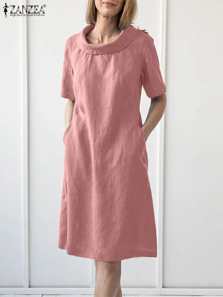 ZANZEA Oversized Work OL Dress Summer Women Knee Length New Lapel Short Sleeve Cotton Clothes Sundress Elegant Casual Robe 2022 
ZANZEA Oversized Work OL Dress Summer Women Knee Length New Lapel Short Sleeve Cotton Clothes Sundress Elegant Casual Robe 2022