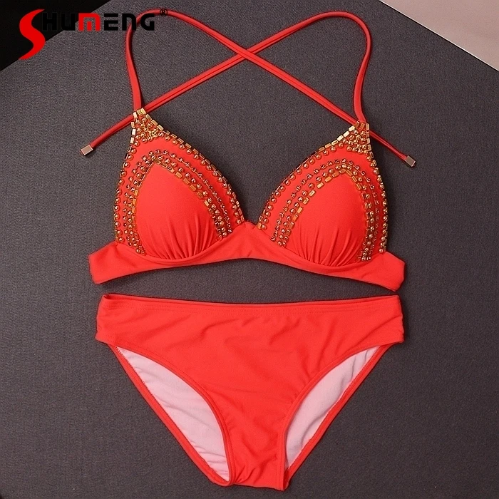 Summer Outfits Bikini Swimsuit Goddess Busty Gathering Triangle Halter Split Bikini Beach Two Piece Swimsuit for Women Seaside
Summer Outfits Bikini Swimsuit Goddess Busty Gathering Triangle Halter Split Bikini Beach Two Piece Swimsuit for Women Seaside