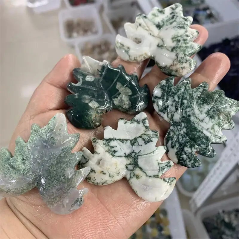 1PC Natural Crystal Palm Leaves Carving Moss Agate Sculpture Energy Health Gift Reiki Home Room Decoration
1PC Natural Crystal Palm Leaves Carving Moss Agate Sculpture Energy Health Gift Reiki Home Room Decoration