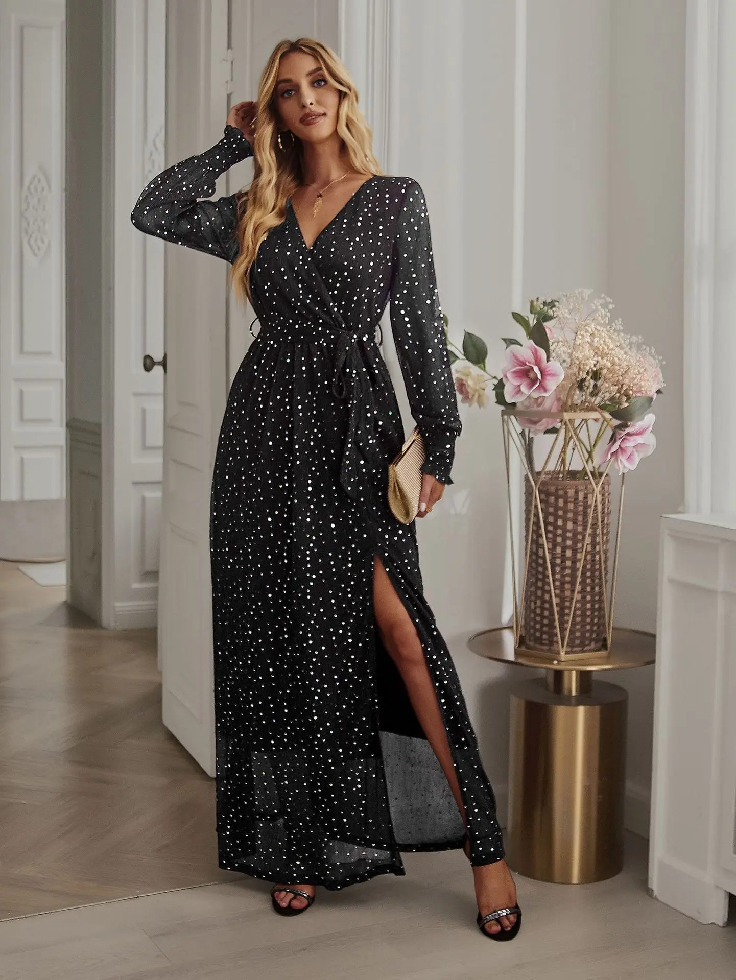 2023 Elegant Evening Maxi Dresses Woman Long Sleeve Sequins V Neck Lace-up High Slit Party Long Dress clubwear Sexy Vestido Robe
2023 Elegant Evening Maxi Dresses Woman Long Sleeve Sequins V Neck Lace-up High Slit Party Long Dress clubwear Sexy Vestido Robe