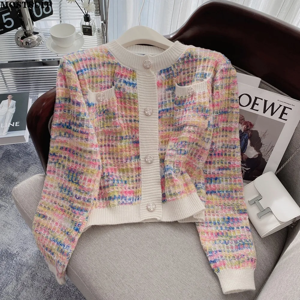 Rainbow Color Knitted Women Sweater Cardigan Autumn Winter Elegant Fashion Chic Ladies Knitwear Long Sleeve O-neck Tops Jumpers
Rainbow Color Knitted Women Sweater Cardigan Autumn Winter Elegant Fashion Chic Ladies Knitwear Long Sleeve O-neck Tops Jumpers