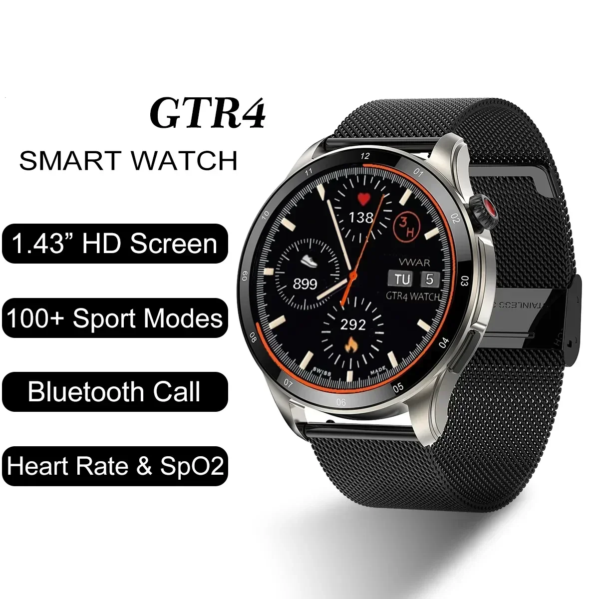 2023 New GTR4 Smart Watch Men Heart Rate Blood Pressure Smartwatch 100+ Sports Modes Watch For Android IOS Bluetooth Call Watch
2023 New GTR4 Smart Watch Men Heart Rate Blood Pressure Smartwatch 100+ Sports Modes Watch For Android IOS Bluetooth Call Watch