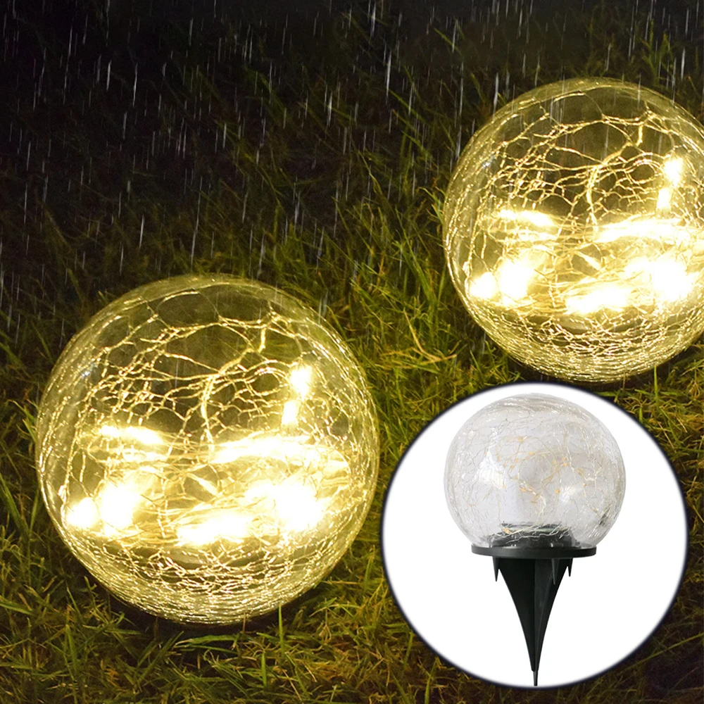 

1X Solar Led Outdoor Court Crack Glass Ball Light Waterproof Buried Garden Grass Lamp Balcony Layout Decoration Christmas