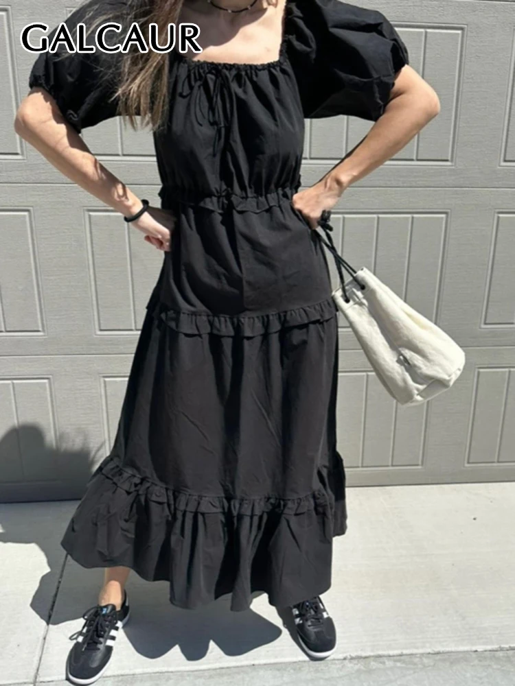 GALCAUR Summer Long Dresses For Women Square Collar Puff Sleeve High Waist Patchwork Drawstring Solid Folds Loose Dress Female 
GALCAUR Summer Long Dresses For Women Square Collar Puff Sleeve High Waist Patchwork Drawstring Solid Folds Loose Dress Female