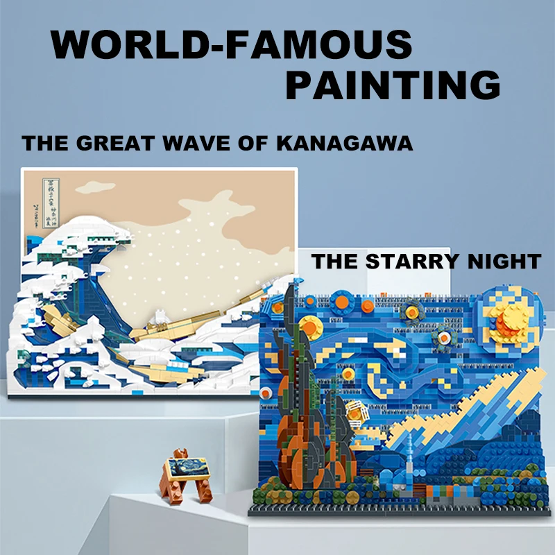 

Creative World Famous Painting Van Gogh The Starry Night Building Blocks The Great Wave of Kanagawa Micro Bricks Toys Adult Gift
