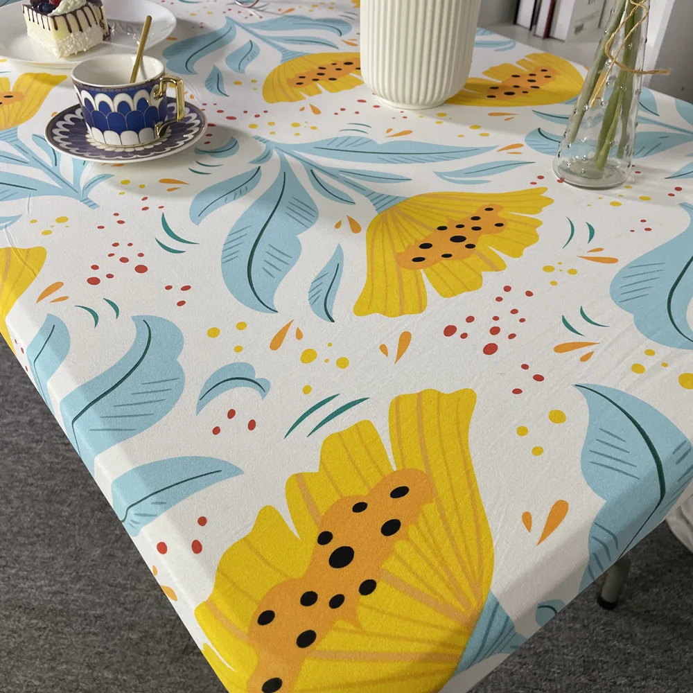 

Spandex Polyester Table Cloth Flower Wave Leaf Elastic Fitted Stretch Tablecloth Close-fitting Party Picnic Rectangle Washable