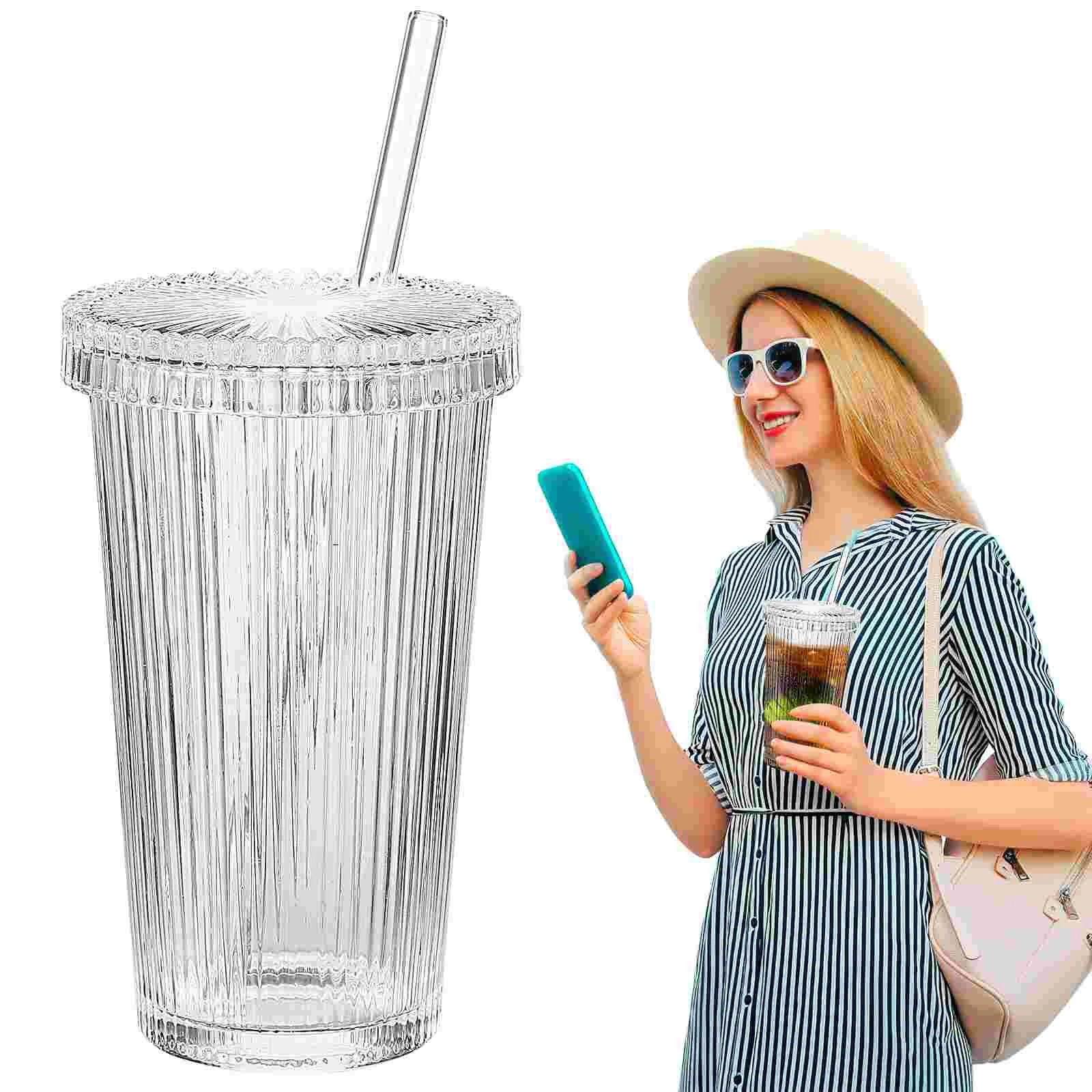 Vertical Stripe Glass Cup Iced Coffee Cup Portable Drinking Cup Milk Tea Cup with Lid Straw
Vertical Stripe Glass Cup Iced Coffee Cup Portable Drinking Cup Milk Tea Cup with Lid Straw
