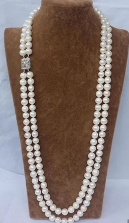 

Beautiful CHARMING NATURAL 2 ROW 8-9MM WHITE AAA++ AKOYA SOUTH SEA PEARL NECKLACE 23" 24"