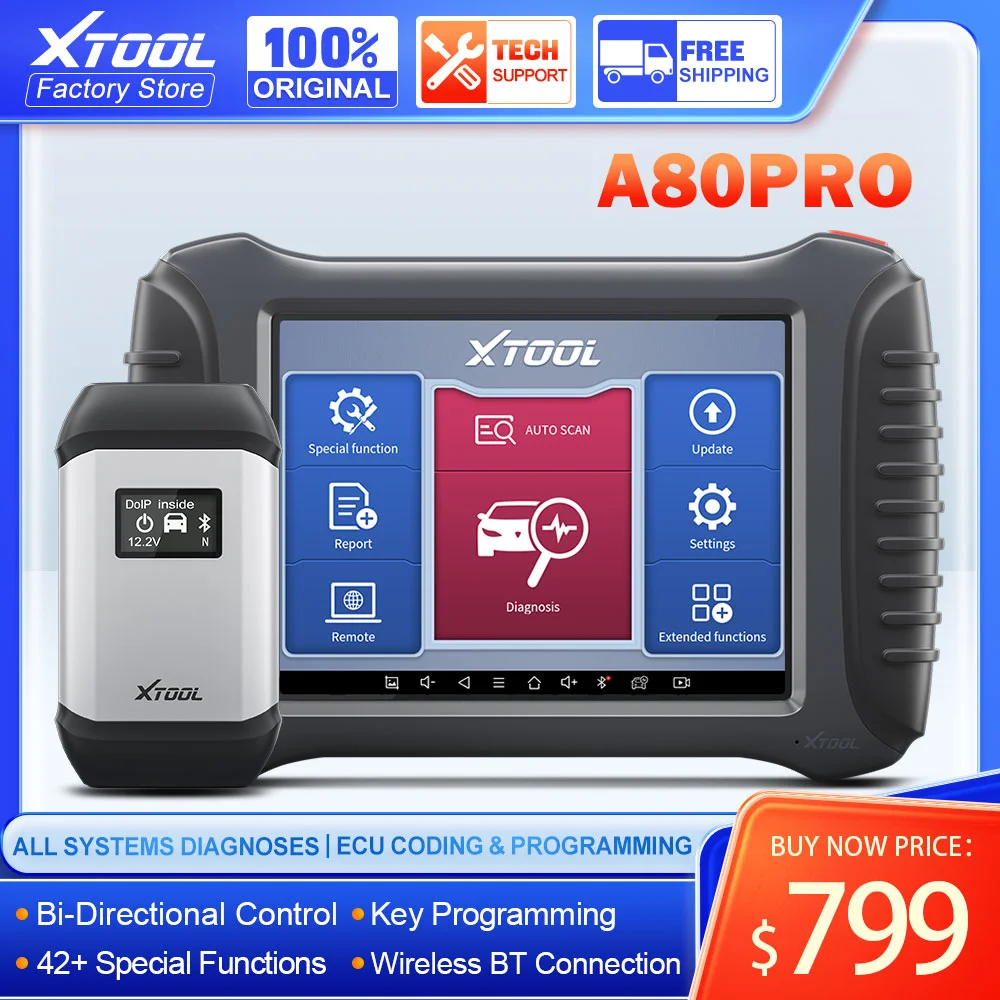 Original XTOOL A80PRO Diagnostic Tools ECU Coding Full System Diagnostic Scanner Key Programming Multi-Languages Free Update
Original XTOOL A80PRO Diagnostic Tools ECU Coding Full System Diagnostic Scanner Key Programming Multi-Languages Free Update