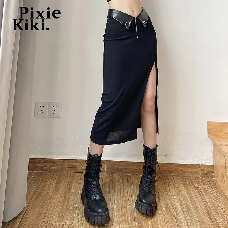 PixieKiki Sexy Zipper High Waist Slit Long Skirts Womens 2022 Fashion Black Skirt Harajuku Streetwear Gothic Clothes P94-CG30 
PixieKiki Sexy Zipper High Waist Slit Long Skirts Womens 2022 Fashion Black Skirt Harajuku Streetwear Gothic Clothes P94-CG30