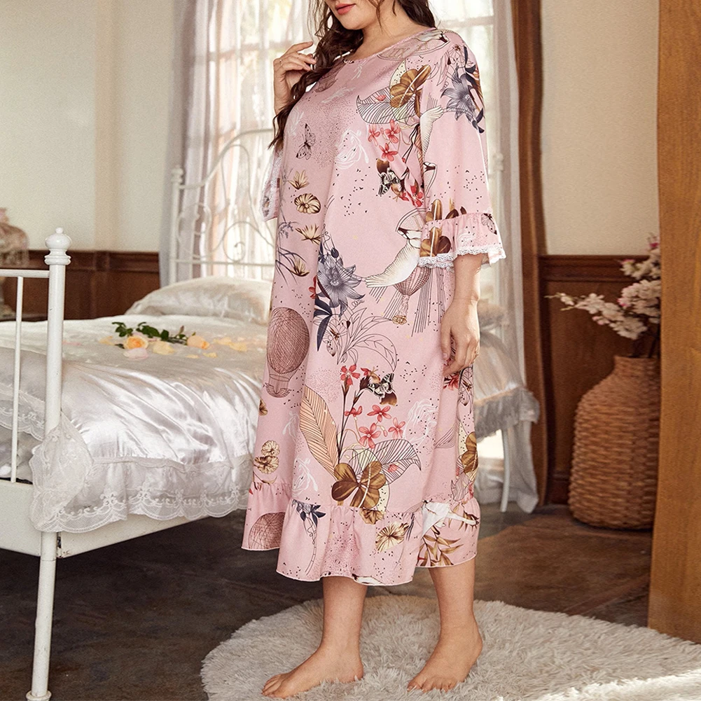 Plus Size Pajamas Nightdress Women Long Sleeve Crew Neck Sleepwear Loose Lace Autumn Spring Sleep Dress
Plus Size Pajamas Nightdress Women Long Sleeve Crew Neck Sleepwear Loose Lace Autumn Spring Sleep Dress