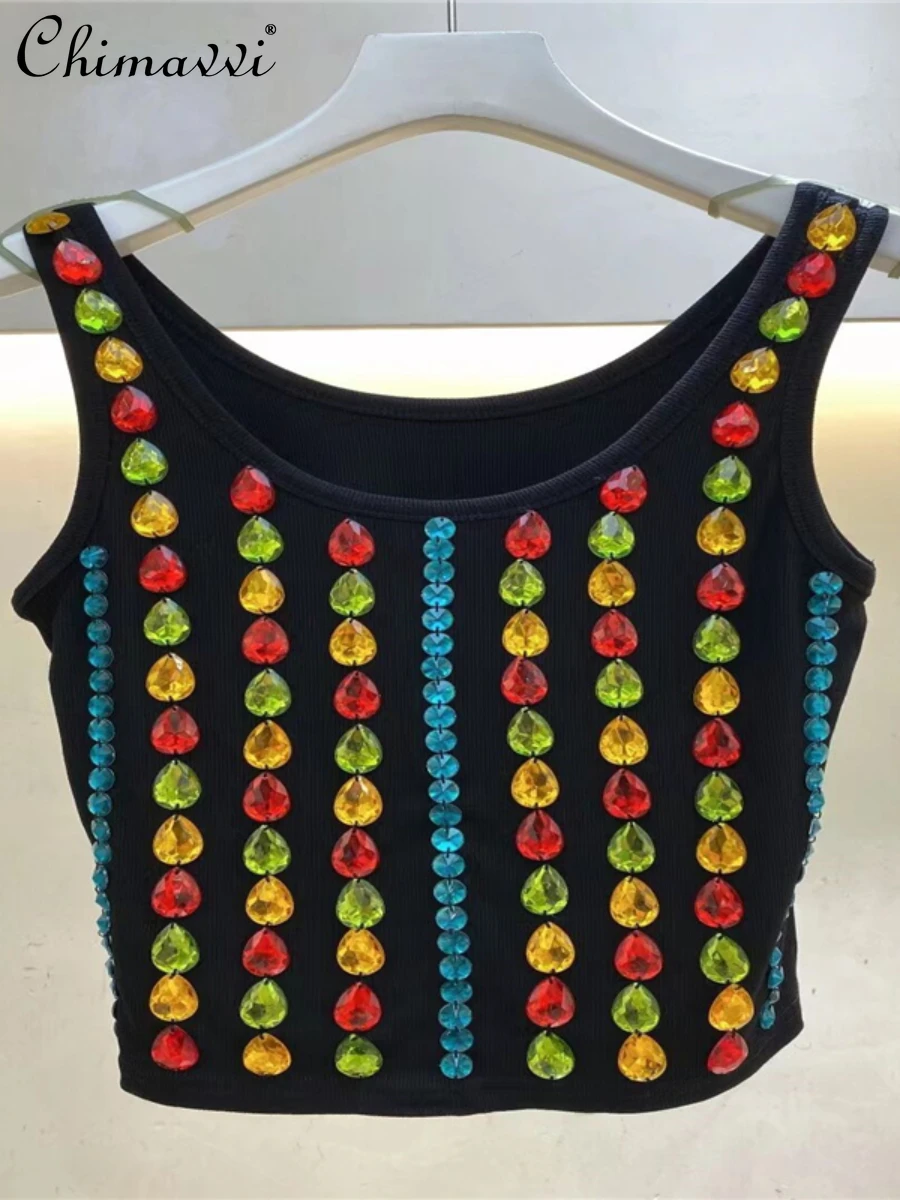Summer 2022 New Colorful Diamond All-Matching Pullover Tank Ladies Fashion Loose Short Sequin Black Casual Top for Female
Summer 2022 New Colorful Diamond All-Matching Pullover Tank Ladies Fashion Loose Short Sequin Black Casual Top for Female