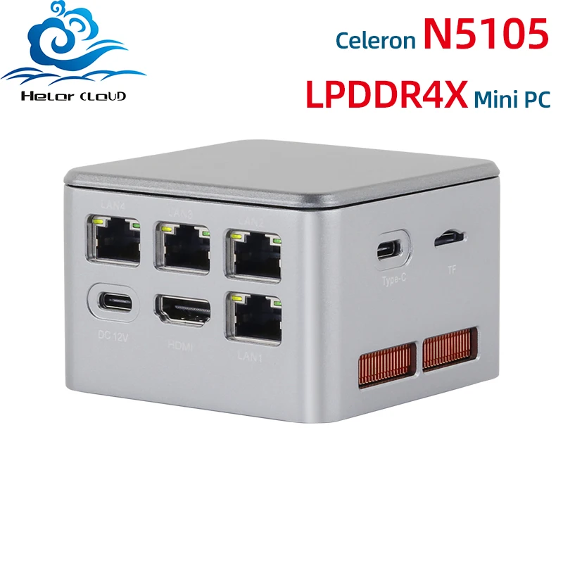 

Mini PC Intel Celeron N5105 8GB LPDDR4 128GB/256GB M.2 NVMe SSD 4x 2.5GbE LAN 4K UHD Windows 11 Linux X86 Software Router
