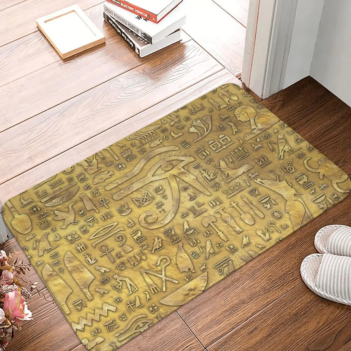 

Ancient Egypt Egyptian Bathroom Mat Hieroglyphics Gold Doormat Living Room Carpet Outdoor Rug Home Decoration