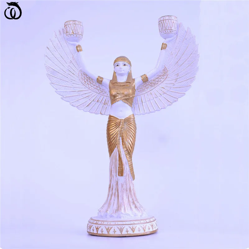 

Egyptian Isis Statue Goddess God Sculpture Ancient Egypt Wings Figure Figurines Candlestick Resin Crafts Home Decor Accessories