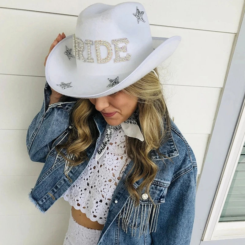 Trendy Stars Letter BRIDE Cowboy Hat with Adjustable Drawstring Wide Brim Cowgirl Hat All-match for Birthday Party
Trendy Stars Letter BRIDE Cowboy Hat with Adjustable Drawstring Wide Brim Cowgirl Hat All-match for Birthday Party