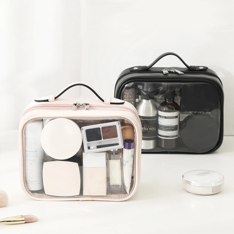 

PVC Waterproof Cosmetic Bag Transparent Toiletry Organizer Bag Double Layered Makeup Brush Storage Lady Travel Clear Makeup Bags