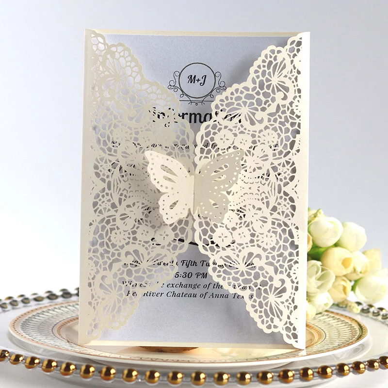 

10pcs Butterfly Invitation Card Wedding Invitations Greeting Cards Gift Card 9 colors with Envelope Customization for Party Dec