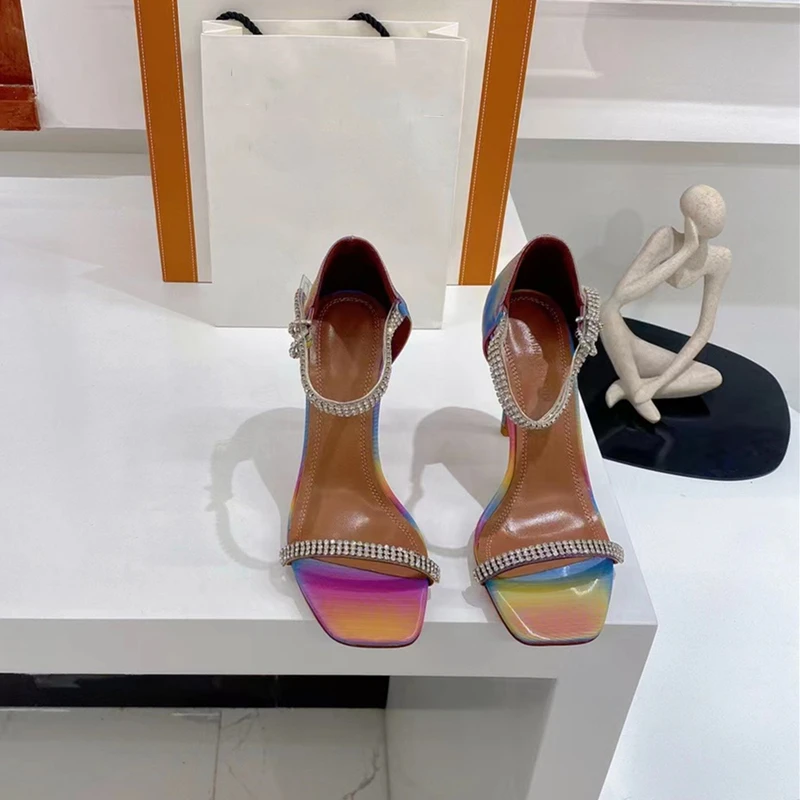 

Amina Muaddi Sandals High Heels Dress Shoes Sandals Luxury Designer Crystal Edged Fashion Skinny Heel 9.5cm Women Rene Caovilla