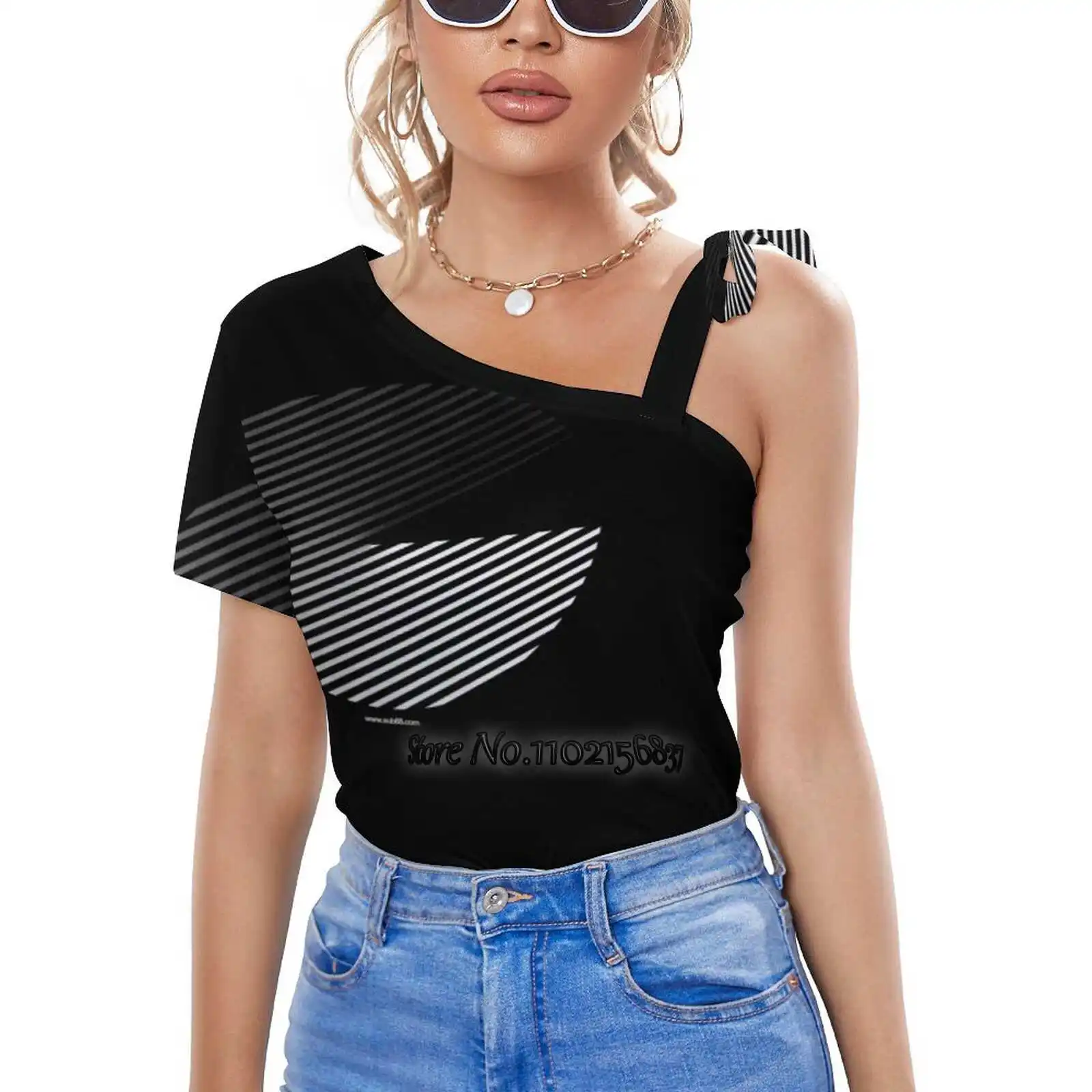 Женская футболка на одно плечо, со шнуровкой и принтом 
Женская футболка на одно плечо, со шнуровкой и принтом