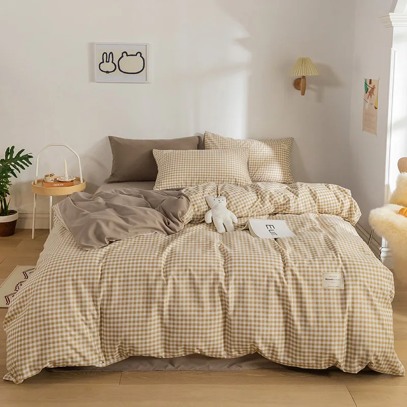 Simple Japanese Small Plaid Solid Color Washed Cotton Brushed Bed Sheet Quilt Cover Four-piece Set with Pillow Cover
Simple Japanese Small Plaid Solid Color Washed Cotton Brushed Bed Sheet Quilt Cover Four-piece Set with Pillow Cover