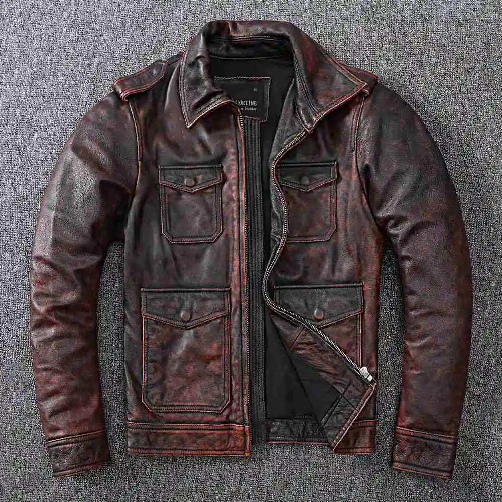 Free Shipping Vintage Brown Genuine Leather Jacket Men Natural Cowhide High Quality Coat Hunting Clothes Style
Free Shipping Vintage Brown Genuine Leather Jacket Men Natural Cowhide High Quality Coat Hunting Clothes Style