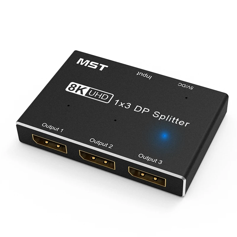 Displayport 8K 1X3 DP Splitter 8K 60Hz 4K 120Hz MST SST Hub Splitter With Extended Display And Mirror Mode
Displayport 8K 1X3 DP Splitter 8K 60Hz 4K 120Hz MST SST Hub Splitter With Extended Display And Mirror Mode