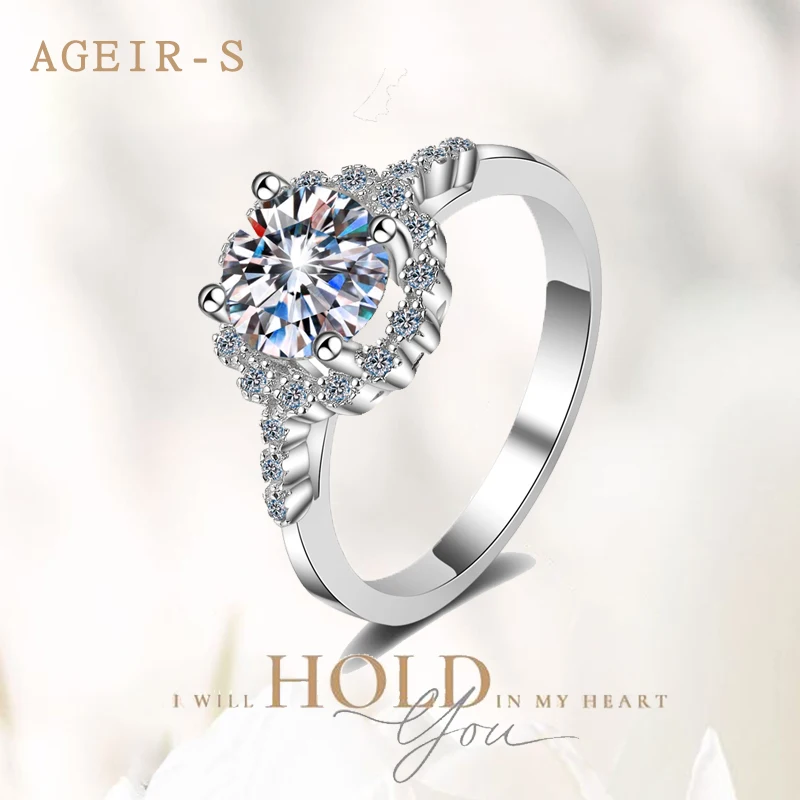 AGEIR-S Real 925 Sterling Silver 1 CT Moissnaite Ring For Women Sparkling Round CT Certificated Lab Diamond Finger Ring Z013
AGEIR-S Real 925 Sterling Silver 1 CT Moissnaite Ring For Women Sparkling Round CT Certificated Lab Diamond Finger Ring Z013