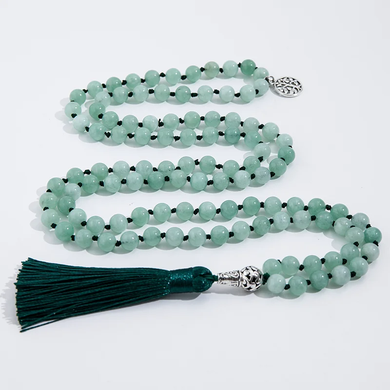 

8mm Burmese Jade Knotted Necklace 108 Mala Beads Necklace Meditation Yoga Prayer Rosary Japamala Jewelry for Men and Women