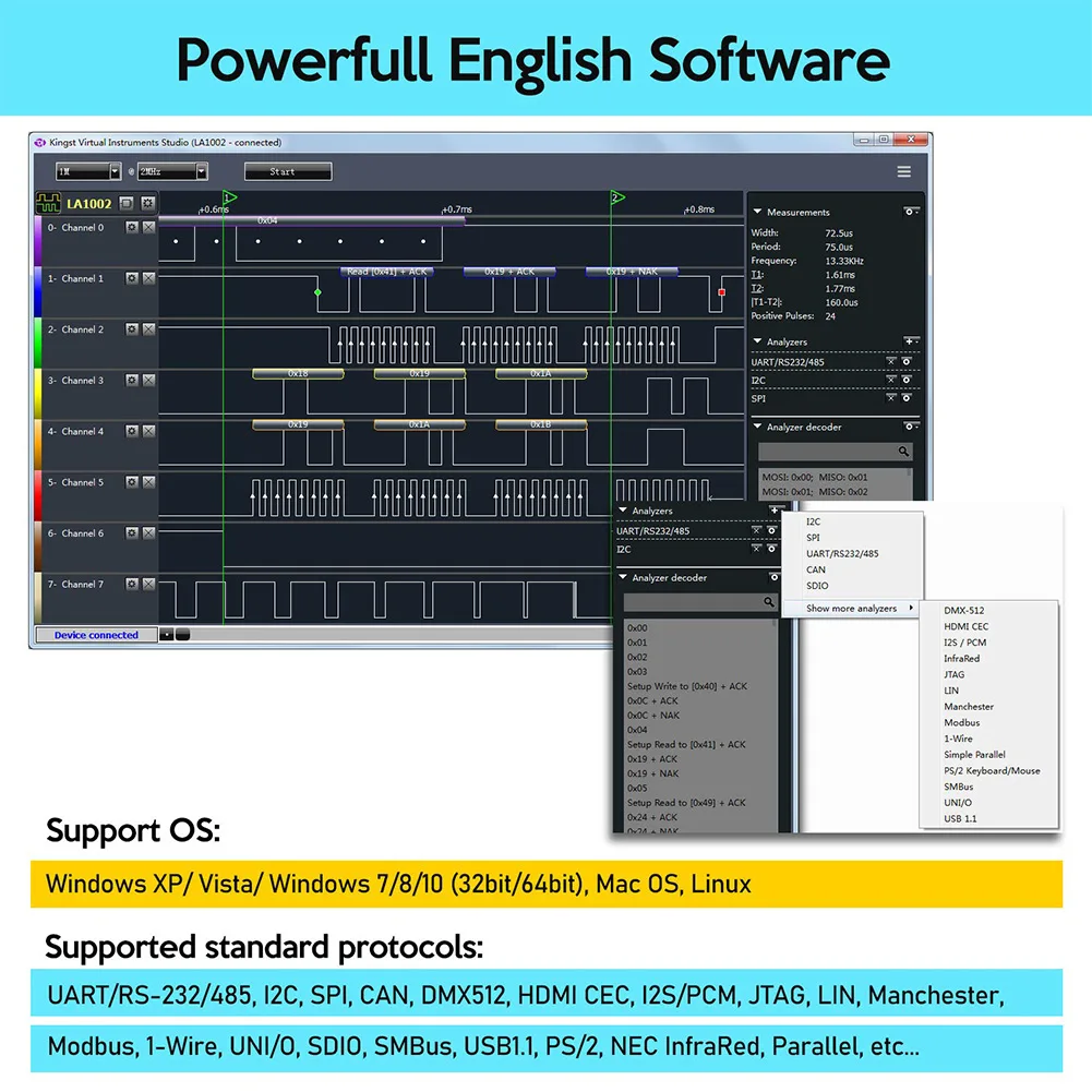 Signal Instrument Logic Analyzer Outdoors Rate Sample USB Analyzer LA1010 Logic 100 MHz 10B Samples 16 Channels
Signal Instrument Logic Analyzer Outdoors Rate Sample USB Analyzer LA1010 Logic 100 MHz 10B Samples 16 Channels