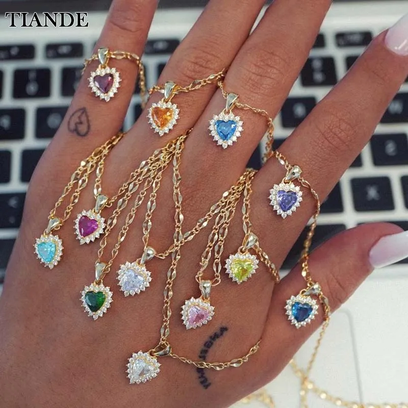 TIANDE Colorful Zircon Heart of The Ocean Necklace Pendant Women Gold Filled Constellation Metal Chains Trendy Jewelry Necklace
TIANDE Colorful Zircon Heart of The Ocean Necklace Pendant Women Gold Filled Constellation Metal Chains Trendy Jewelry Necklace