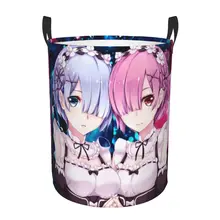 Rem And Ram Anime Re Zero Laundry Basket Collapsible Starting Life in Another World Clothing Hamper Toys Organizer Storage Bins